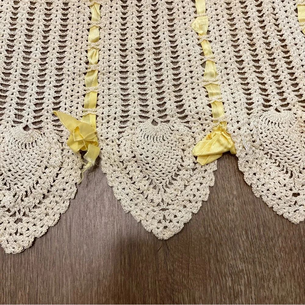 Vintage Hand Made Crocheted Half Apron Cream And Yellow